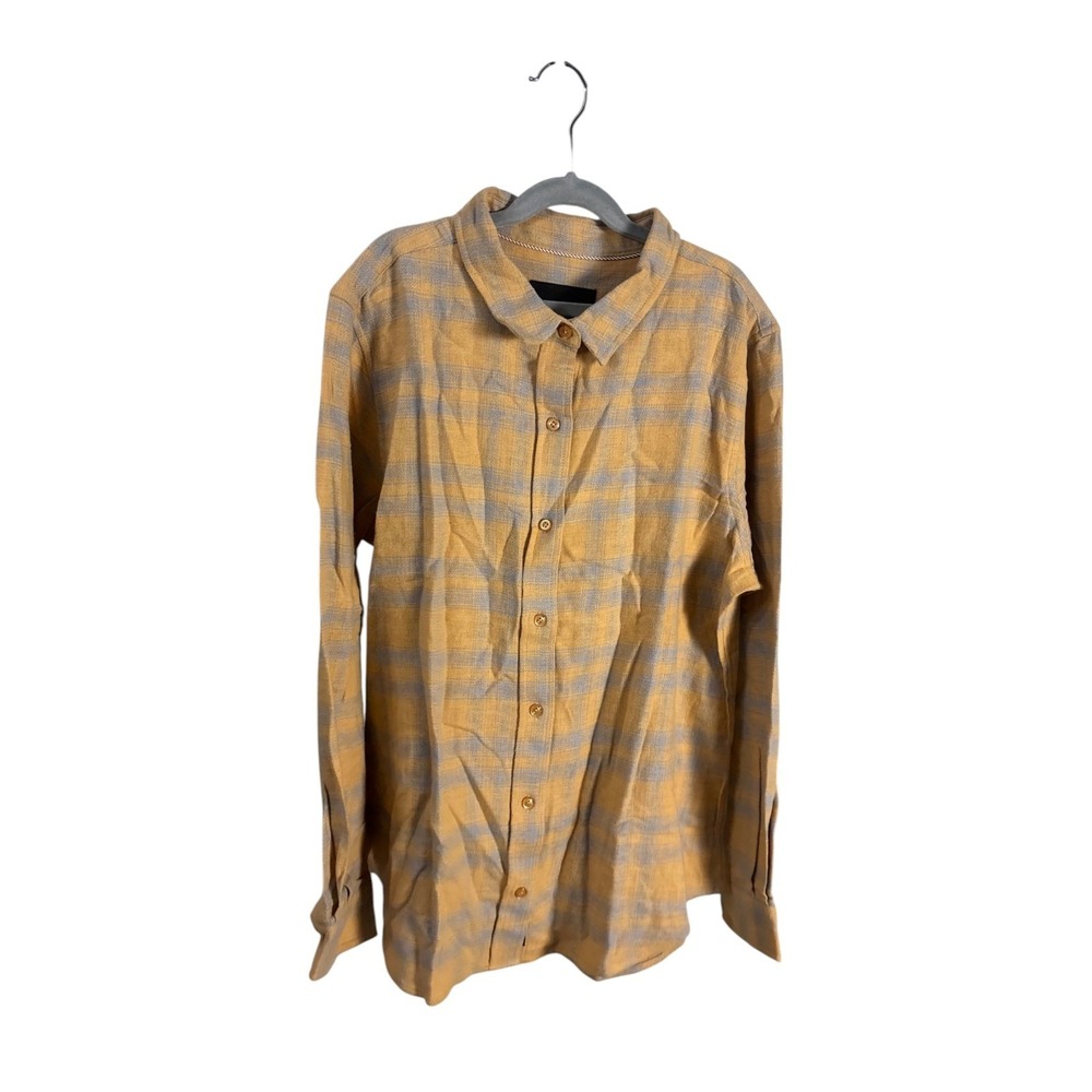 Wildfang Plaid Flannel Shirt Washed Yellow‎ Blue Check Womens Sz Medium NWT Soft